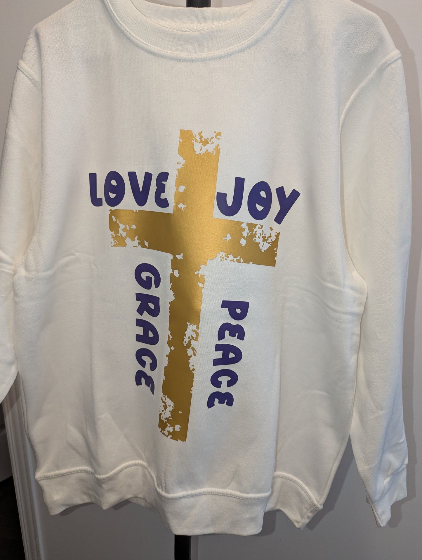 Love Joy Grace Peace cross Sweater, Christian wear, JESUS gear, cross wear. Quality hoodies