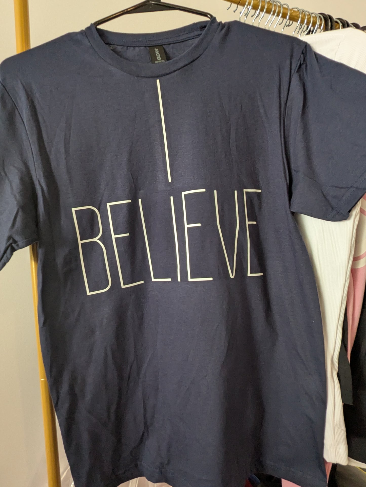 I Believe Christian oversized graphic T-shirts for women, men, boy and girl.
