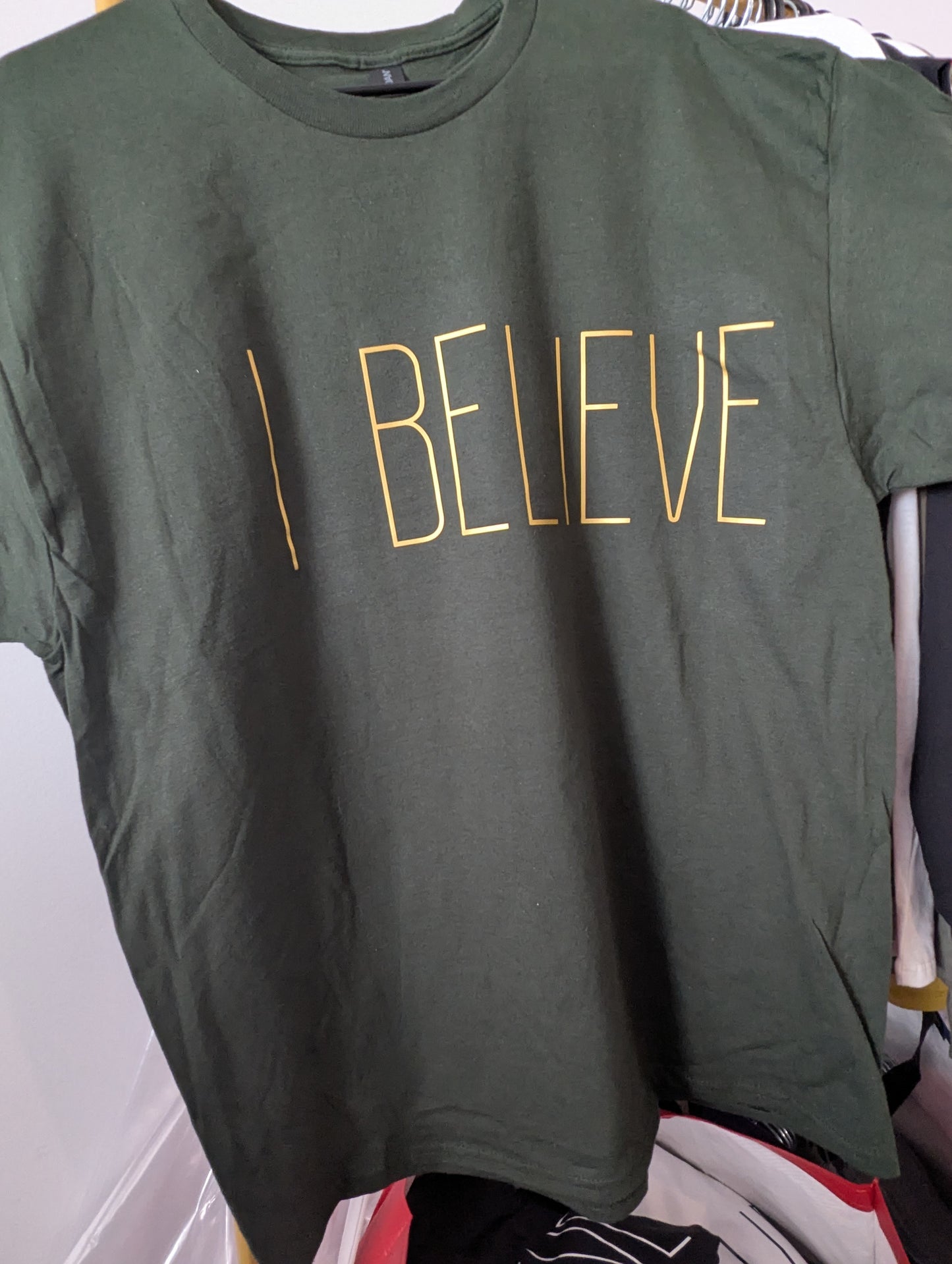 I Believe Christian oversized graphic T-shirts for women, men, boy and girl.