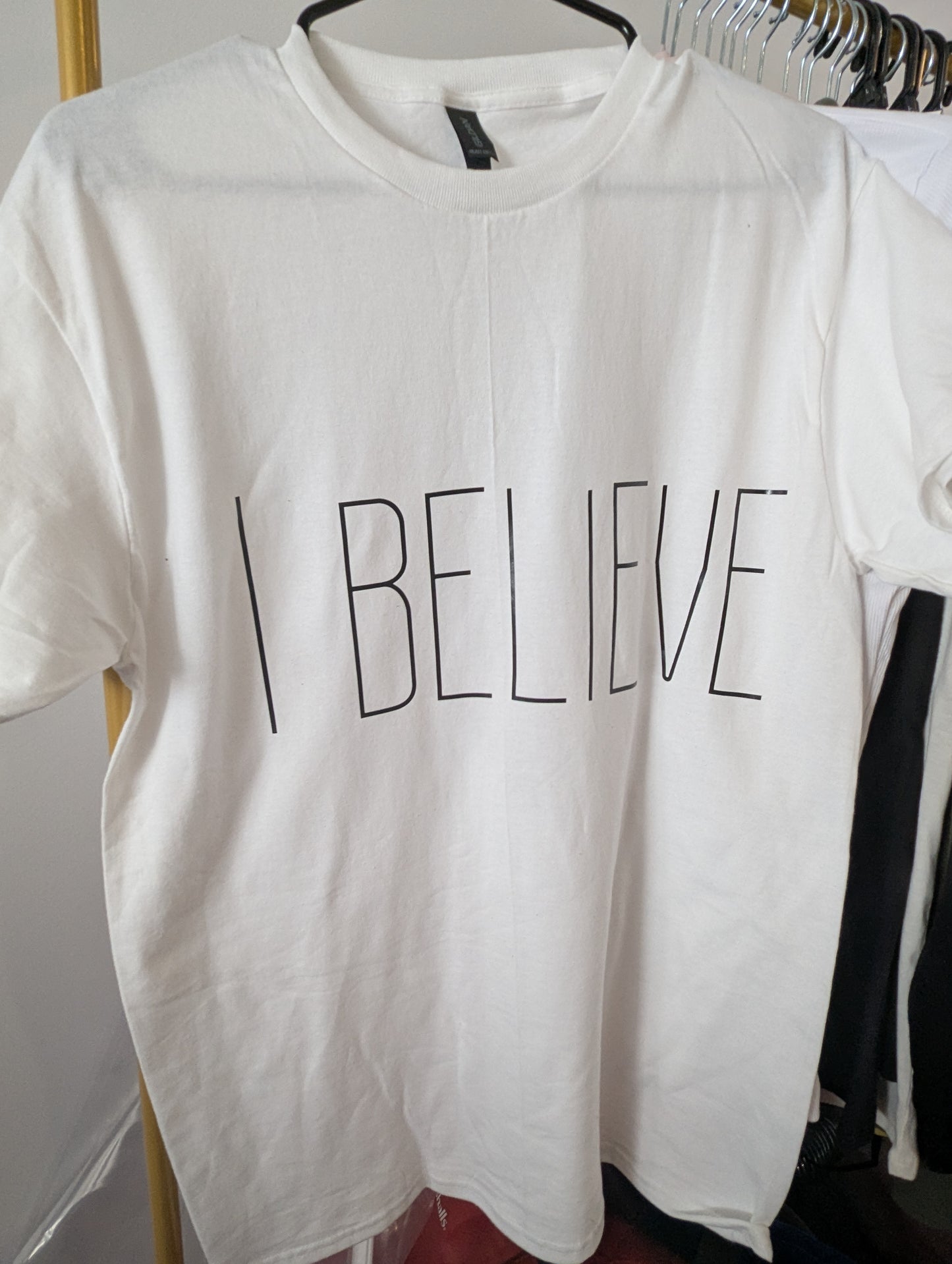 I Believe Christian oversized graphic T-shirts for women, men, boy and girl.