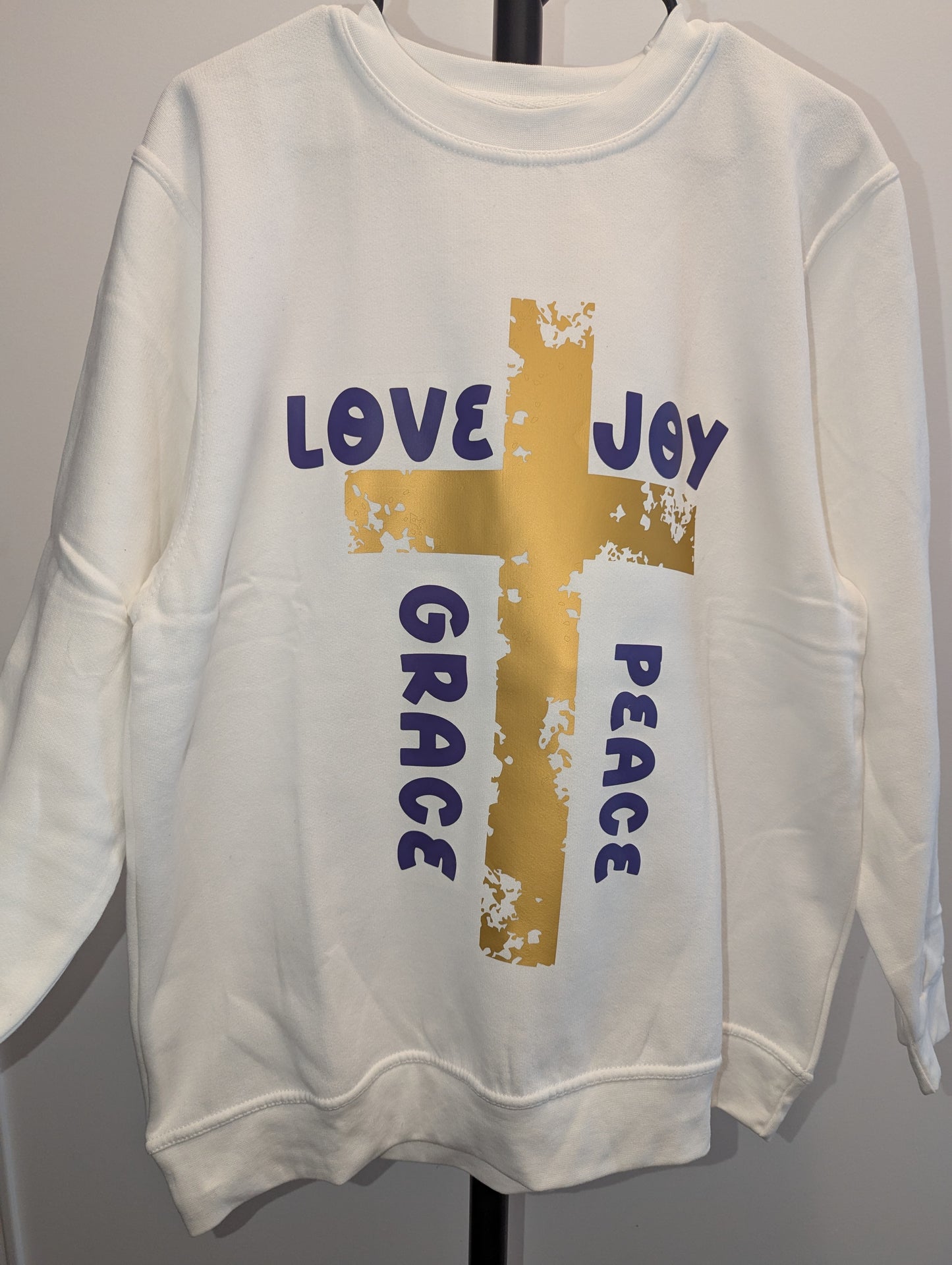 Love Joy Grace Peace cross Sweater, Christian wear, JESUS gear, cross wear. Quality hoodies