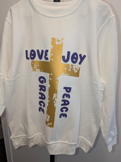 Love Joy Grace Peace cross Sweater, Christian wear, JESUS gear, cross wear. Quality hoodies