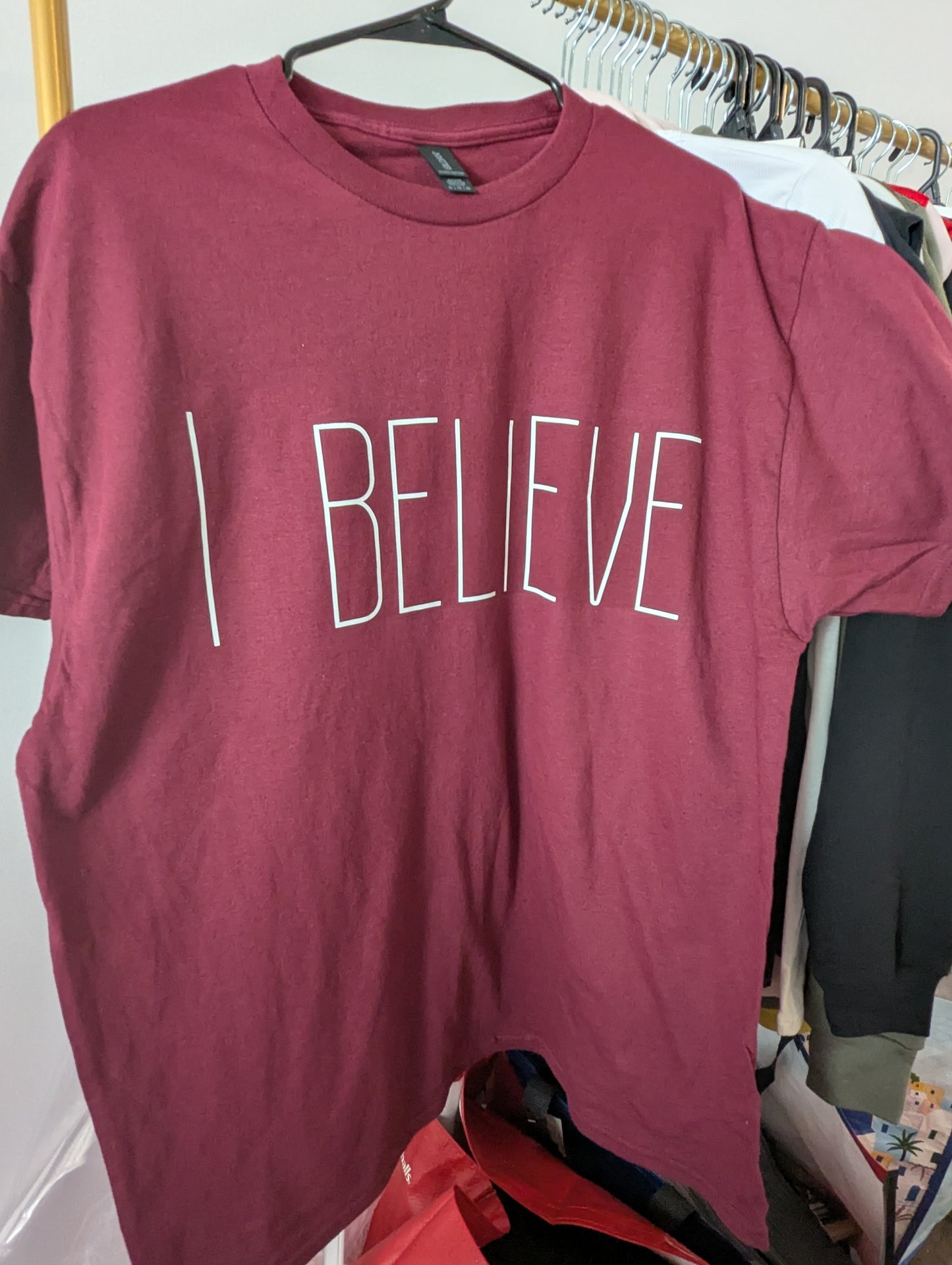 I Believe Christian oversized graphic T-shirts for women, men, boy and girl.