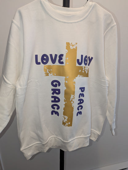 Love Joy Grace Peace cross Sweater, Christian wear, JESUS gear, cross wear. Quality hoodies