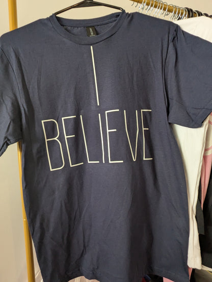 I Believe Christian oversized graphic T-shirts for women, men, boy and girl.